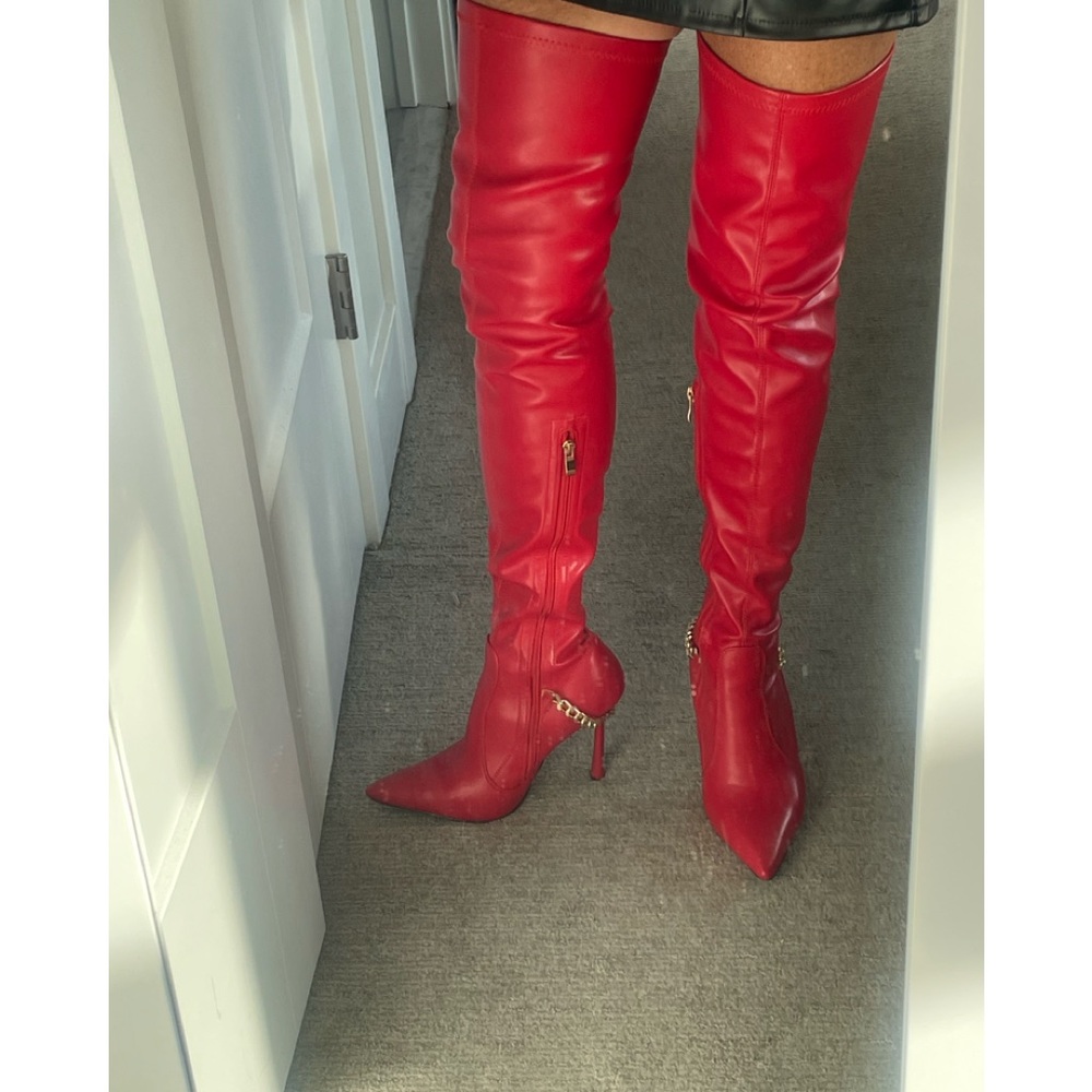 Womens Azalea Wang over the knee stiletto boots NWT in red size 8 No box